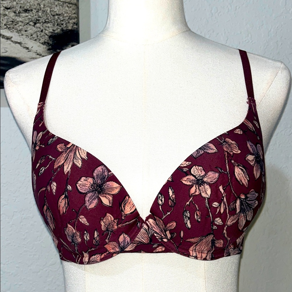 INC International Concepts Floral Print Bra - Burgundy 36B